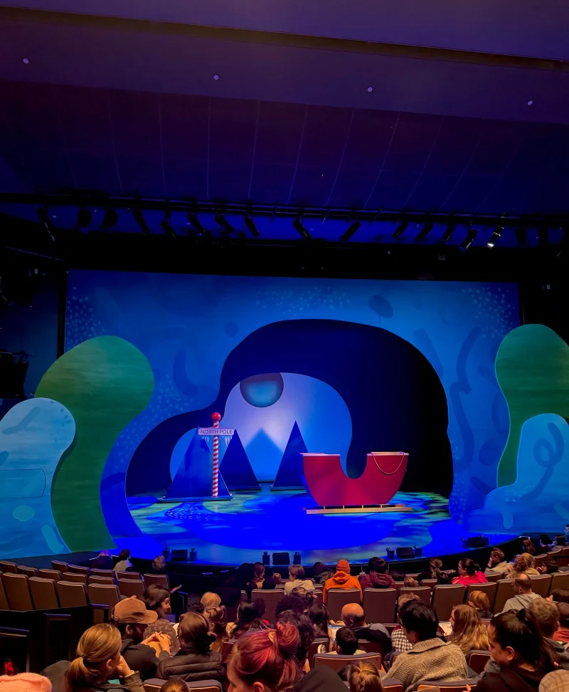 Mural at Seattle Children's Theater for "The Pigeon Gets A Big Time Holiday Extravaganza", 2025